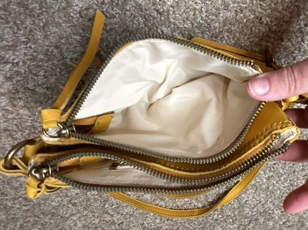 Margot New York Yellow Leather Double Zip Crossbody Bag - Picture 11 of 13